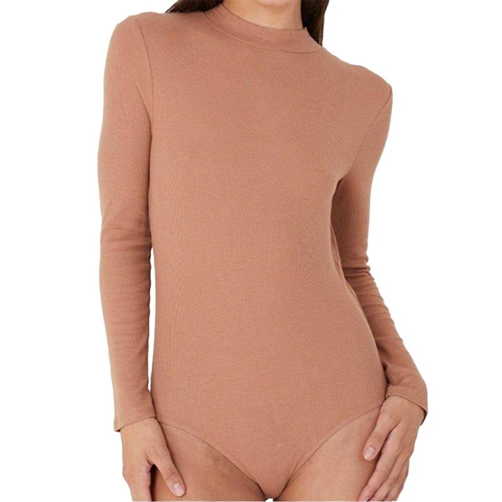 Brave Soul Womens/Ladies Ribbed High-Neck Long-Sleeved Onesie / Camel
